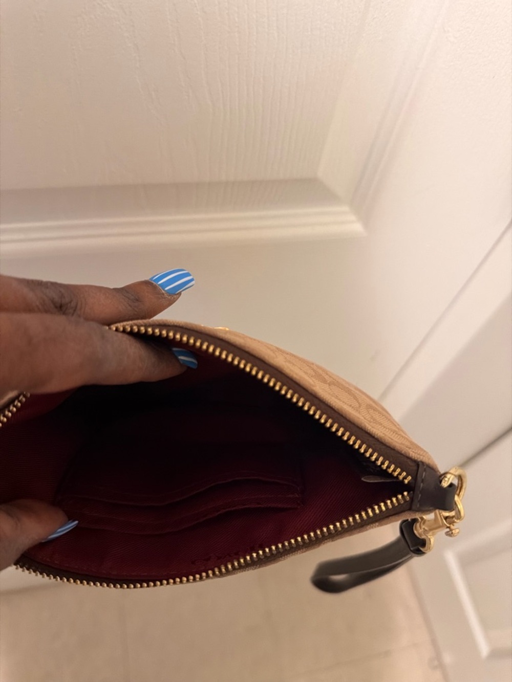Coach Tan and Black Leather Wristlet Clutch